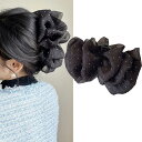 【送料無料】HAPVITAL フリル リボン バンスクリップ 大きめ 可愛い ヘアクリップ 大人っぽい ヘアアクセサリー フリル リボン バンスクリップ 大きめ 可愛い ヘアクリップ 大人っぽい ヘアアクセサリー (ラインストーン付きブラック)