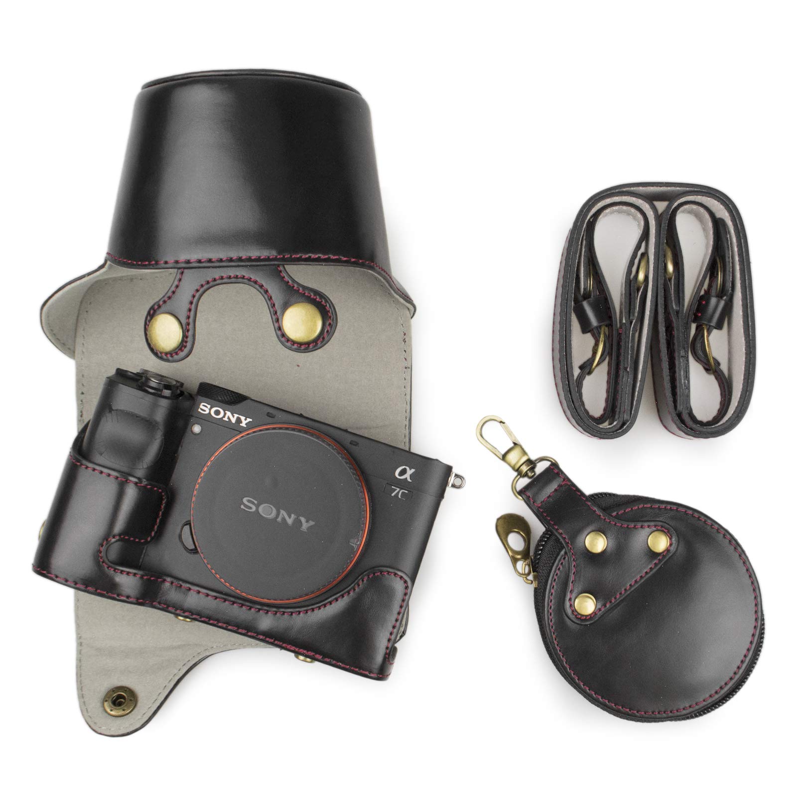 【送料無料】kinokoo SONY A7C専用 ケース a7c カメラケース バッテリーの交換でき 三脚ネジ穴付き 全面保護型 ショルダーストラップ付き（ブラック）
