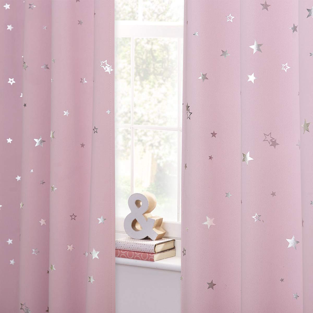 【送料無料】PONY DANCE 箔押し星柄 遮光 カーテン 高密度な生地 三層織り 厚地 目隠し 防音 断熱 部屋飾り おしゃれ リビングルーム 女の子 子ども部屋 2枚組 ピンク 幅100丈110cm