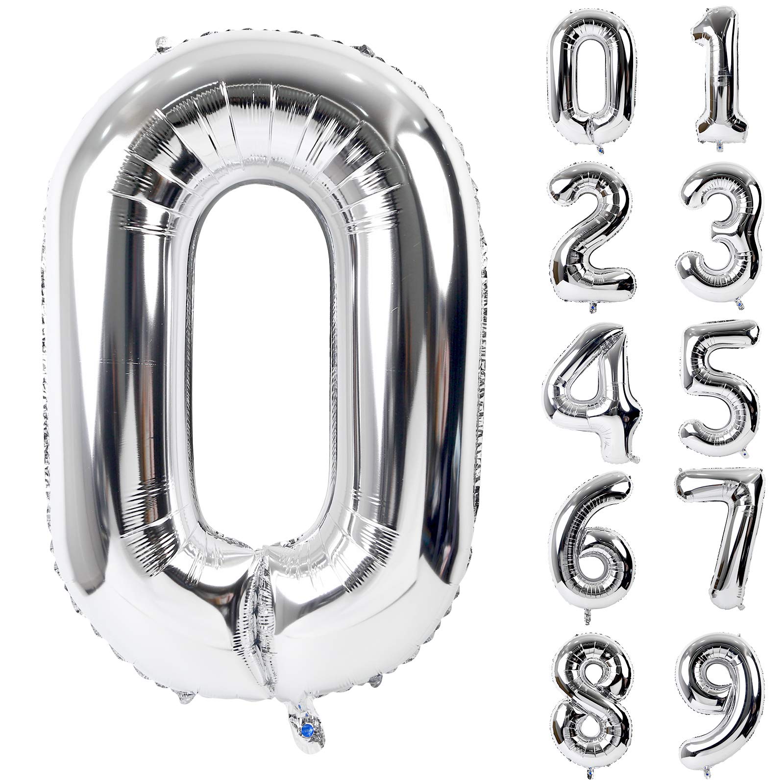 【送料無料】Lausatek バルーン アルミ風船 シルバー 数字0 ナンバー 40インチ 大きい 誕生日 ハッピーバースデー 飾り付け ウェディング 記念日 パーティー 約90cm (数字0)