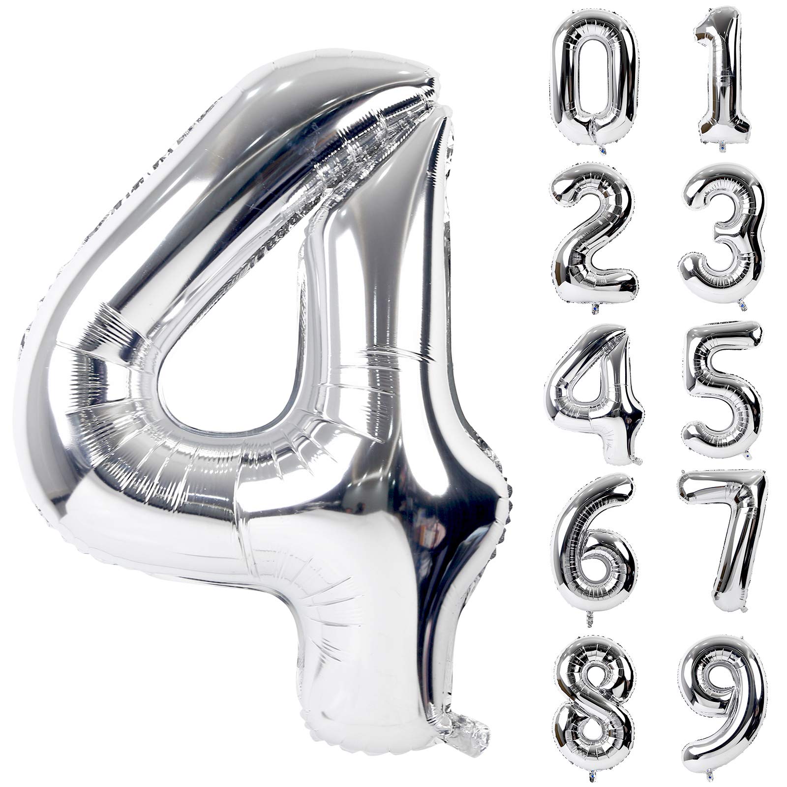 【送料無料】Lausatek バルーン アルミ風船 シルバー 数字4 ナンバー 40インチ 大きい 誕生日 ハッピーバースデー 飾り付け ウェディング 記念日 パーティー 約90cm (数字4)