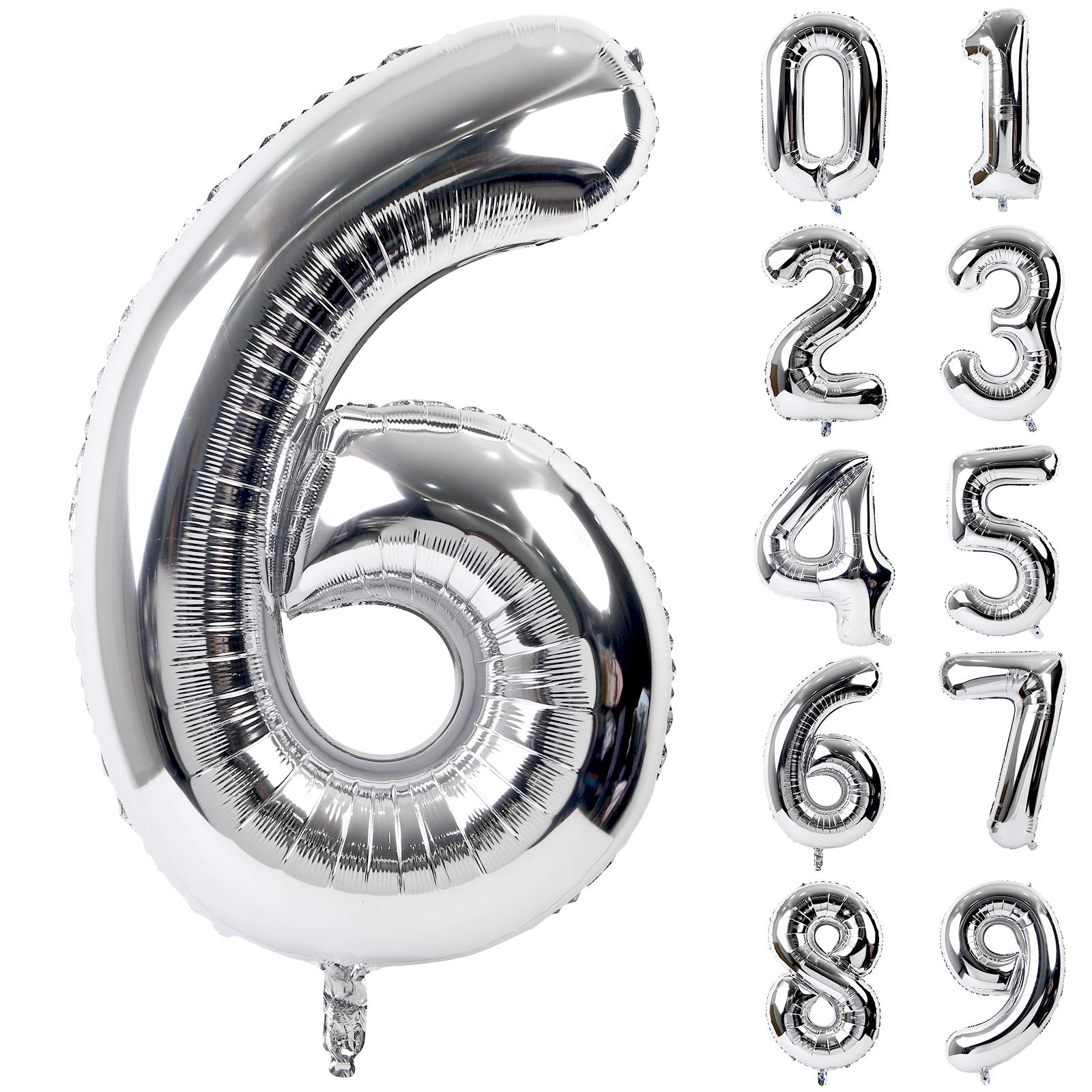 【送料無料】Lausatek バルーン アルミ風船 シルバー 数字6 ナンバー 40インチ 大きい 誕生日 ハッピーバースデー 飾り付け ウェディング 記念日 パーティー 約90cm (数字6)