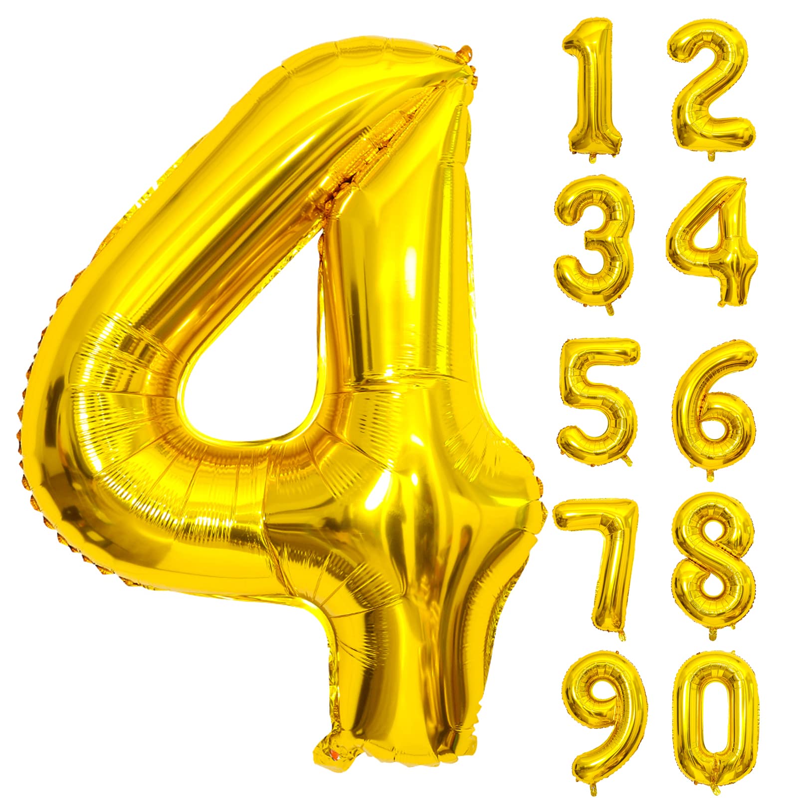 【送料無料】Lausatek バルーン アルミ風船 ゴールド 数字4 ナンバー 40インチ 大きい 誕生日 ハッピーバースデー 飾り付け ウェディング 記念日 パーティー 約90cm (数字4)