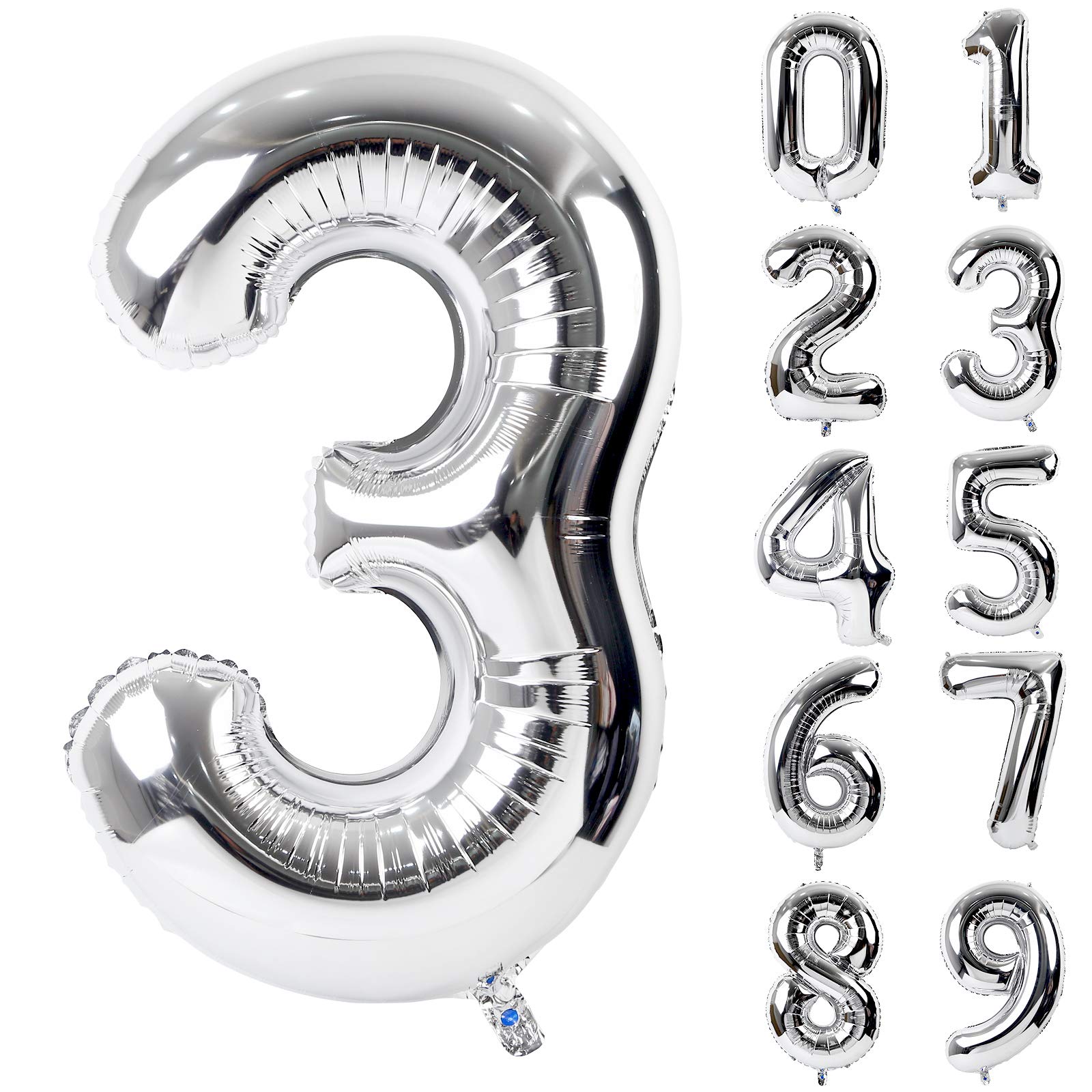 【送料無料】Lausatek バルーン アルミ風船 シルバー 数字3 ナンバー 40インチ 大きい 誕生日 ハッピーバースデー 飾り付け ウェディング 記念日 パーティー 約90cm (数字3)