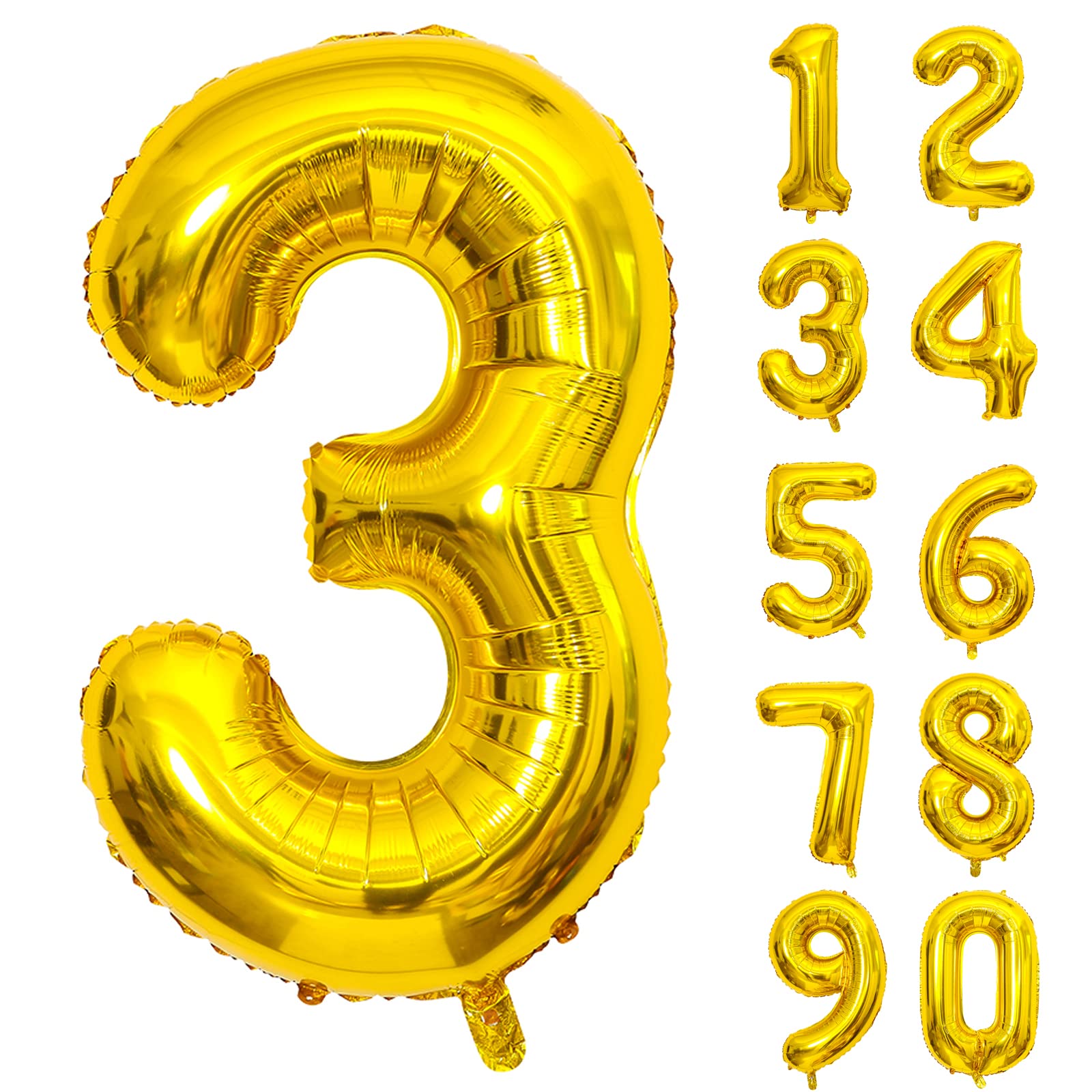 【送料無料】Lausatek バルーン アルミ風船 ゴールド 数字3 ナンバー 40インチ 大きい 誕生日 ハッピーバースデー 飾り付け ウェディング 記念日 パーティー 約90cm (数字3)