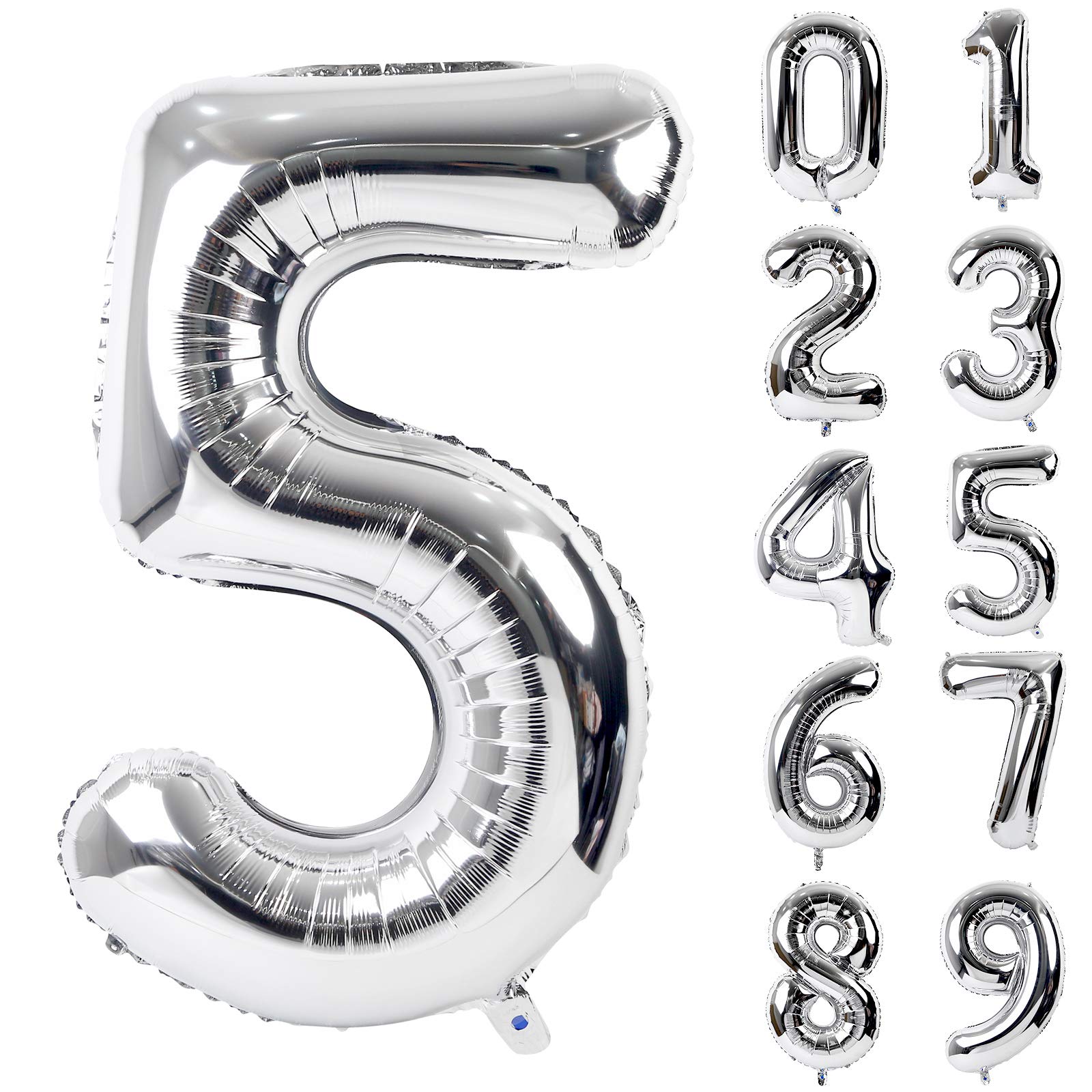 【送料無料】Lausatek バルーン アルミ風船 シルバー 数字5 ナンバー 40インチ 大きい 誕生日 ハッピーバースデー 飾り付け ウェディング 記念日 パーティー 約90cm (数字5)