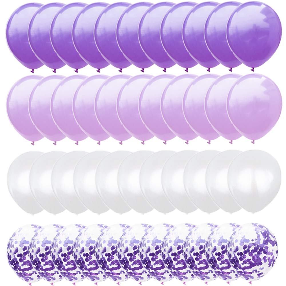 【送料無料】Lausatek バルーン 風船 40個 きらきら紙吹雪風船 飾り 装飾 誕生日 バースデー パーティー 結婚式 サプライズ お祝い イベント (パープル)