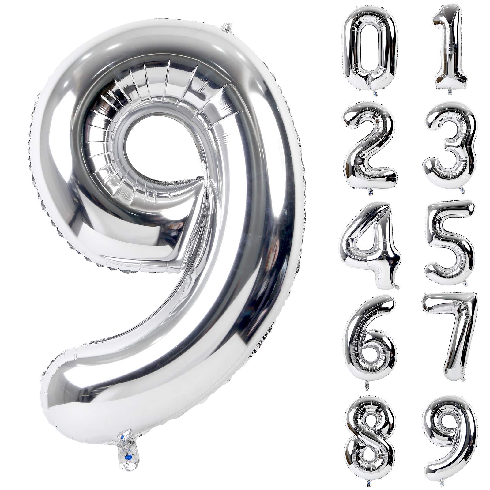 【送料無料】Lausatek バルーン アルミ風船 シルバー 数字9 ナンバー 40インチ 大きい 誕生日 ハッピーバースデー 飾り付け ウェディング 記念日 パーティー 約90cm (数字9)