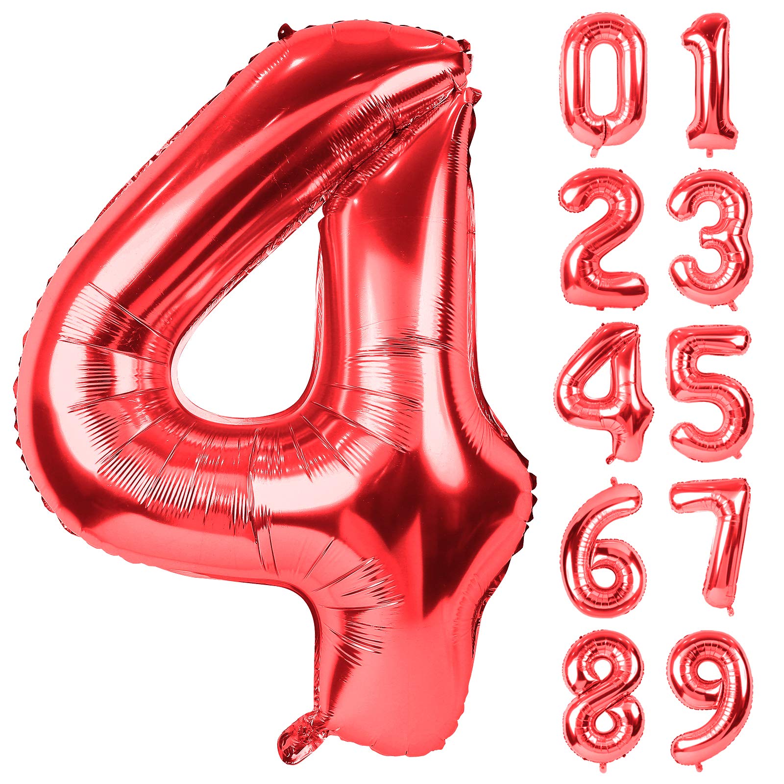 【送料無料】Lausatek バルーン アルミ風船 数字4 ナンバー 40インチ 大きい 誕生日 ハッピーバースデー 飾り付け 赤 記念日 パーティー 約90cm レッド