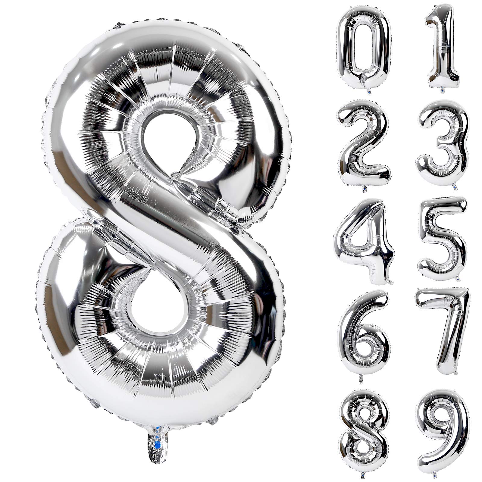 【送料無料】Lausatek バルーン アルミ風船 シルバー 数字8 ナンバー 40インチ 大きい 誕生日 ハッピーバースデー 飾り付け ウェディング 記念日 パーティー 約90cm （数字8）