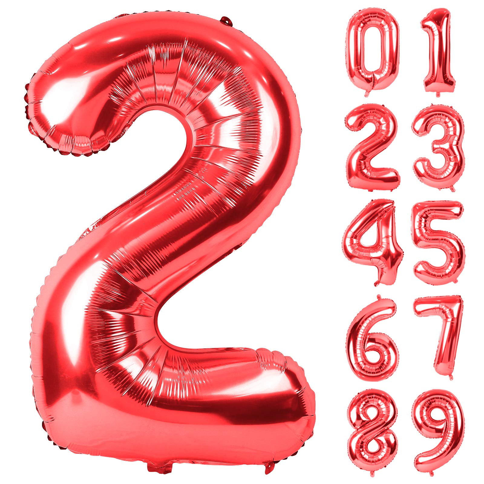 【送料無料】Lausatek バルーン アルミ風船 数字2 ナンバー 40インチ 大きい 誕生日 ハッピーバースデー 飾り付け 赤 記念日 パーティー 約90cm レッド