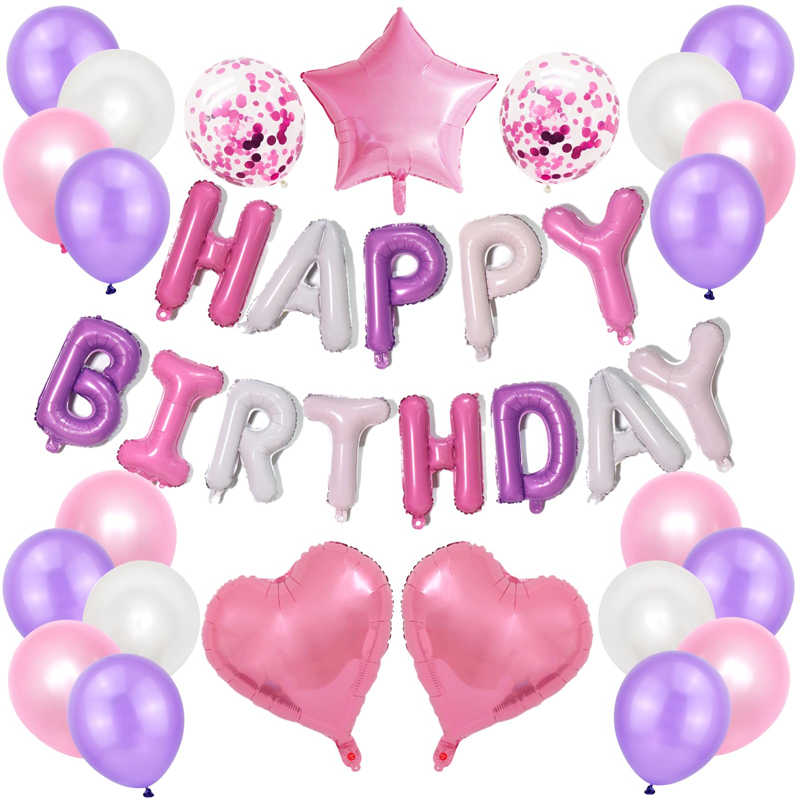 【送料無料】Lausatek 誕生日 バルーン 飾り付け 風船 ハッピー バースデー happy birthday ガーランド ハート風船 紙吹雪風船 装飾 お祝い サプライズ シルバー パーティーセット