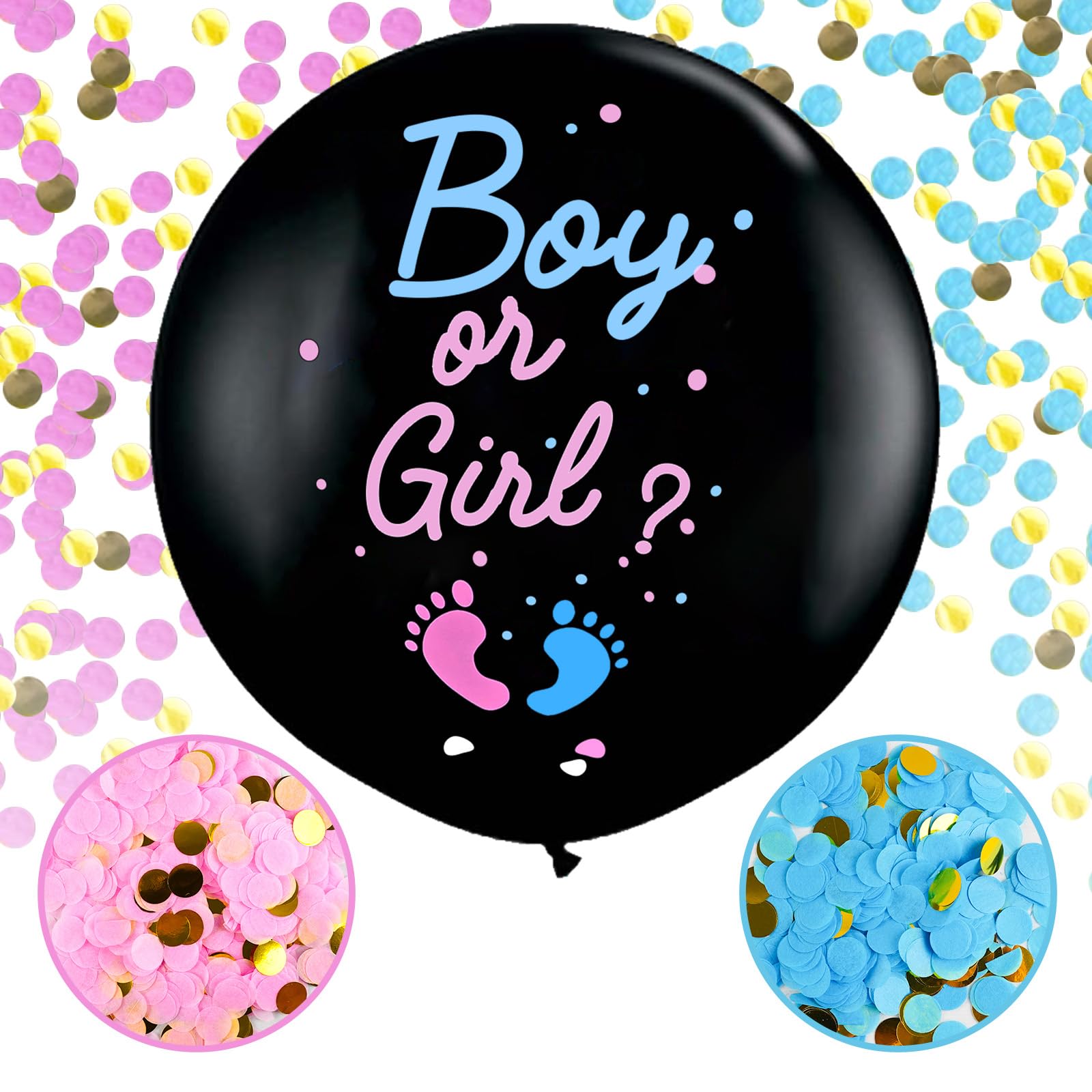 【送料無料】Lausatek ジェンダーリビール 風船 バルーン 性別発表 サプライズ パーティー 発表 ジェンダーリビールバルーン 紙吹雪 コンフェッティ 男の子 女の子 赤ちゃん Boy or Girl 足跡