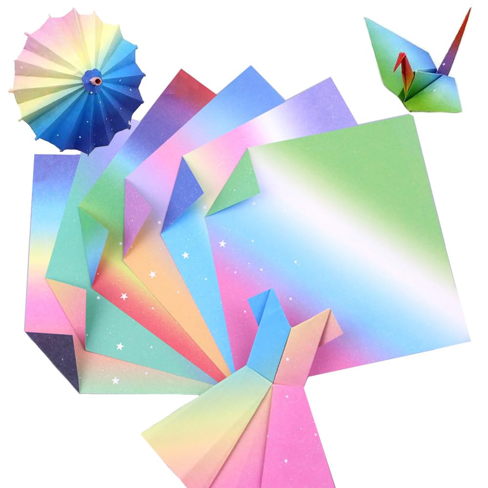 【送料無料】MEDUSHASHA 折り紙 キラキラ紙 15cm角折り紙 おりがみ 虹のグラデーション ペーパー カラフル 千羽鶴 diy用紙 装飾 手芸紙 60枚入