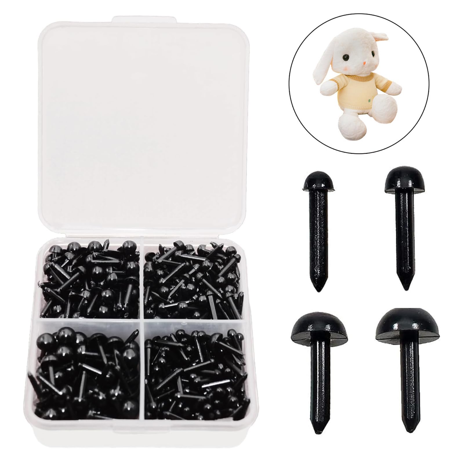 【送料無料】さし目 ぬいぐるみ目 動物 人形眼 3mm/4mm/5mm /6mm丸型 ブラック 約616個入りドールメイキング 動物鼻 DIY用 縫製 手芸 手作り パーツ 材料便利な収納ケース付きさし目