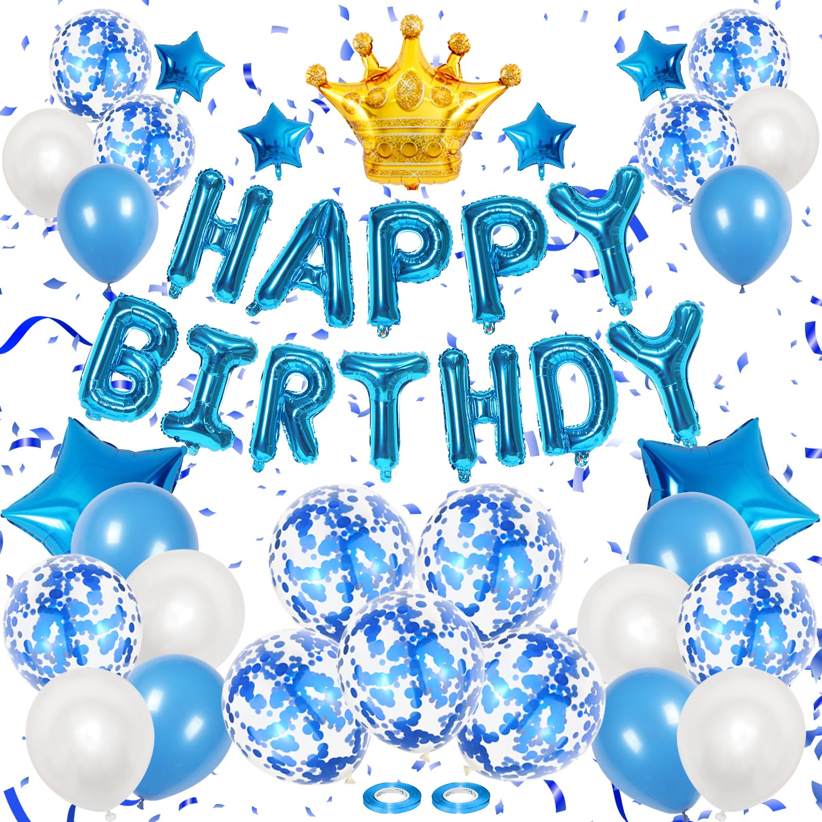 【送料無料】Lausatek バルーン 誕生日 風船セット バルーン バースデー HAPPY BIRTHDAY ガーランド 王冠マーク クラウン 星風船 飾り付け 装飾 パーティー サプライズ お祝い イベント 子ども 男の子 女の子 ブルー