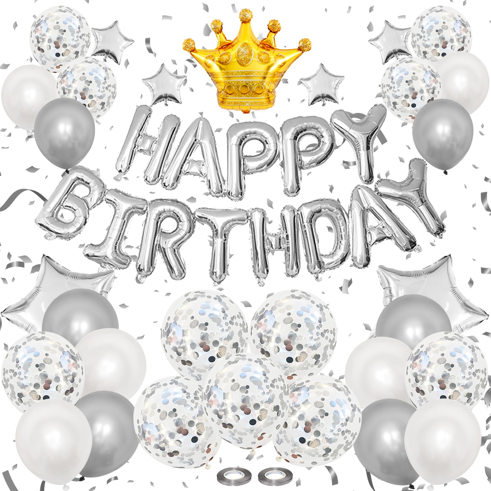 【送料無料】Lausatek バルーン 誕生日 風船セット バルーン バースデー HAPPY BIRTHDAY ガーランド 王冠マーク クラウン 星風船 飾り付け 装飾 パーティー サプライズ お祝い イベント 子ども 男の子 女の子 銀