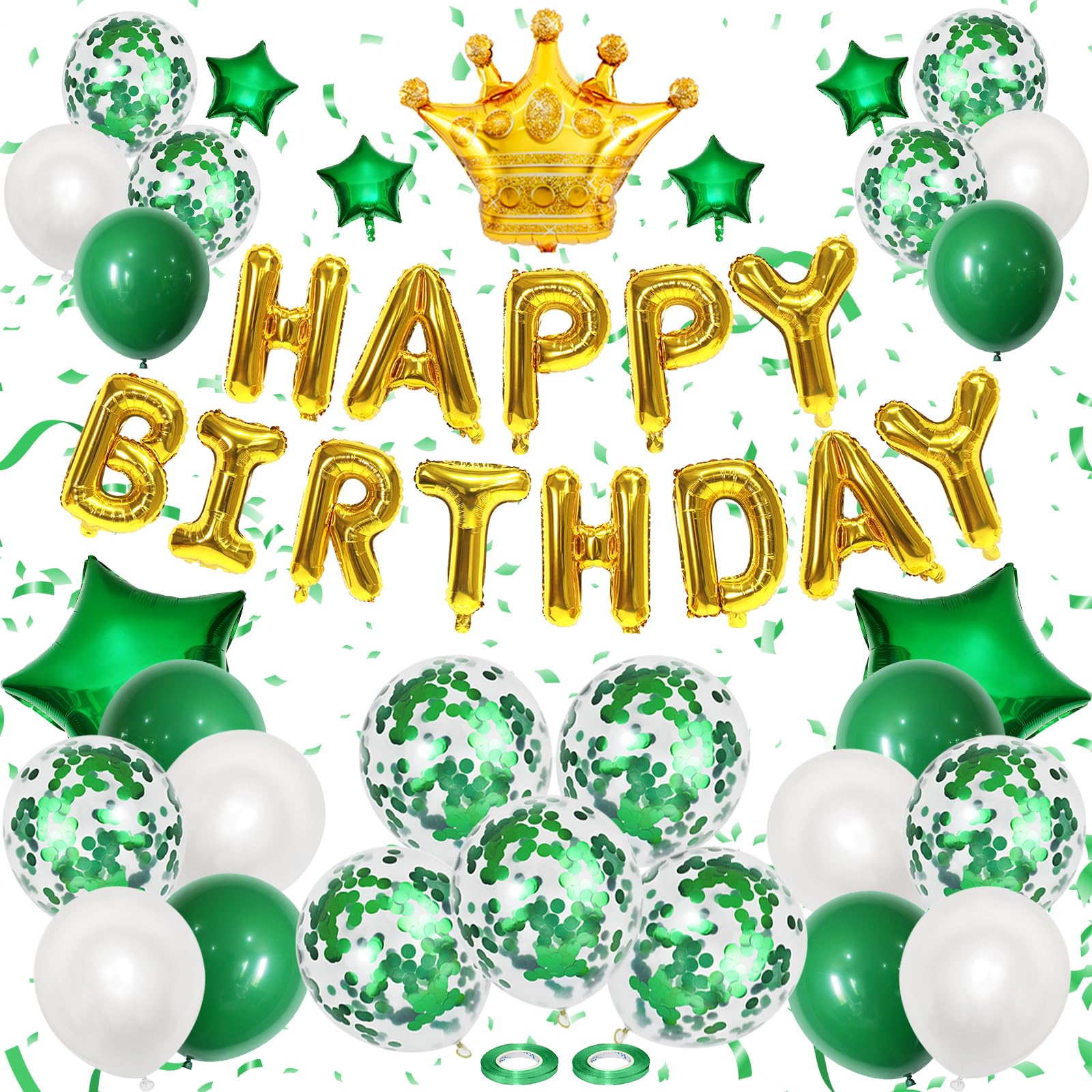 【送料無料】Lausatek バルーン 誕生日 風船セット バルーン バースデー HAPPY BIRTHDAY ガーランド 王冠マーク クラウン 星風船 飾り付け 装飾 パーティー サプライズ お祝い イベント 子ども 男の子 女の子 グリーン