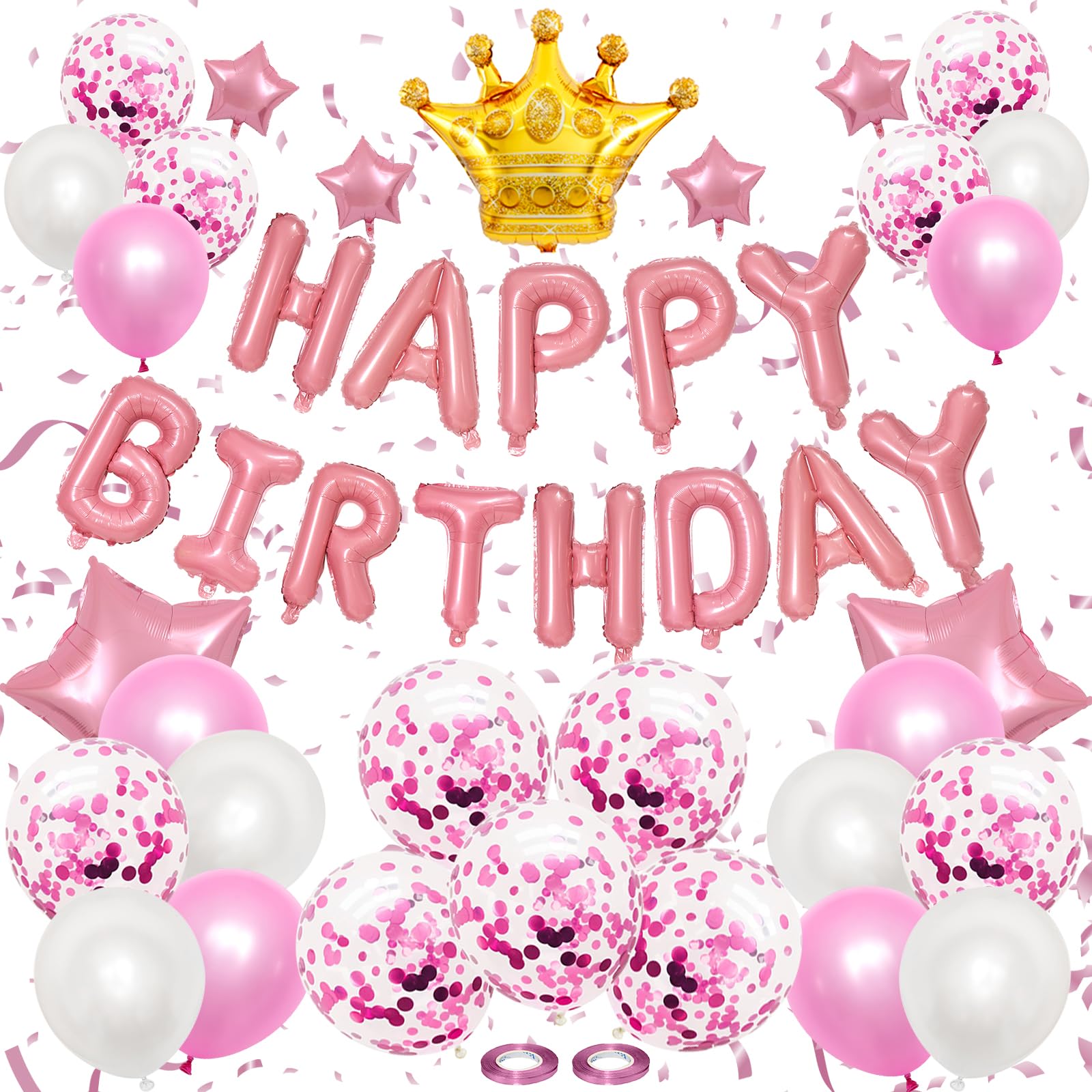 【送料無料】Lausatek バルーン 誕生日 風船セット バルーン バースデー HAPPY BIRTHDAY ガーランド 王冠マーク クラウン 星風船 飾り付け 装飾 パーティー サプライズ お祝い イベント 子ども 男の子 女の子 ピンク
