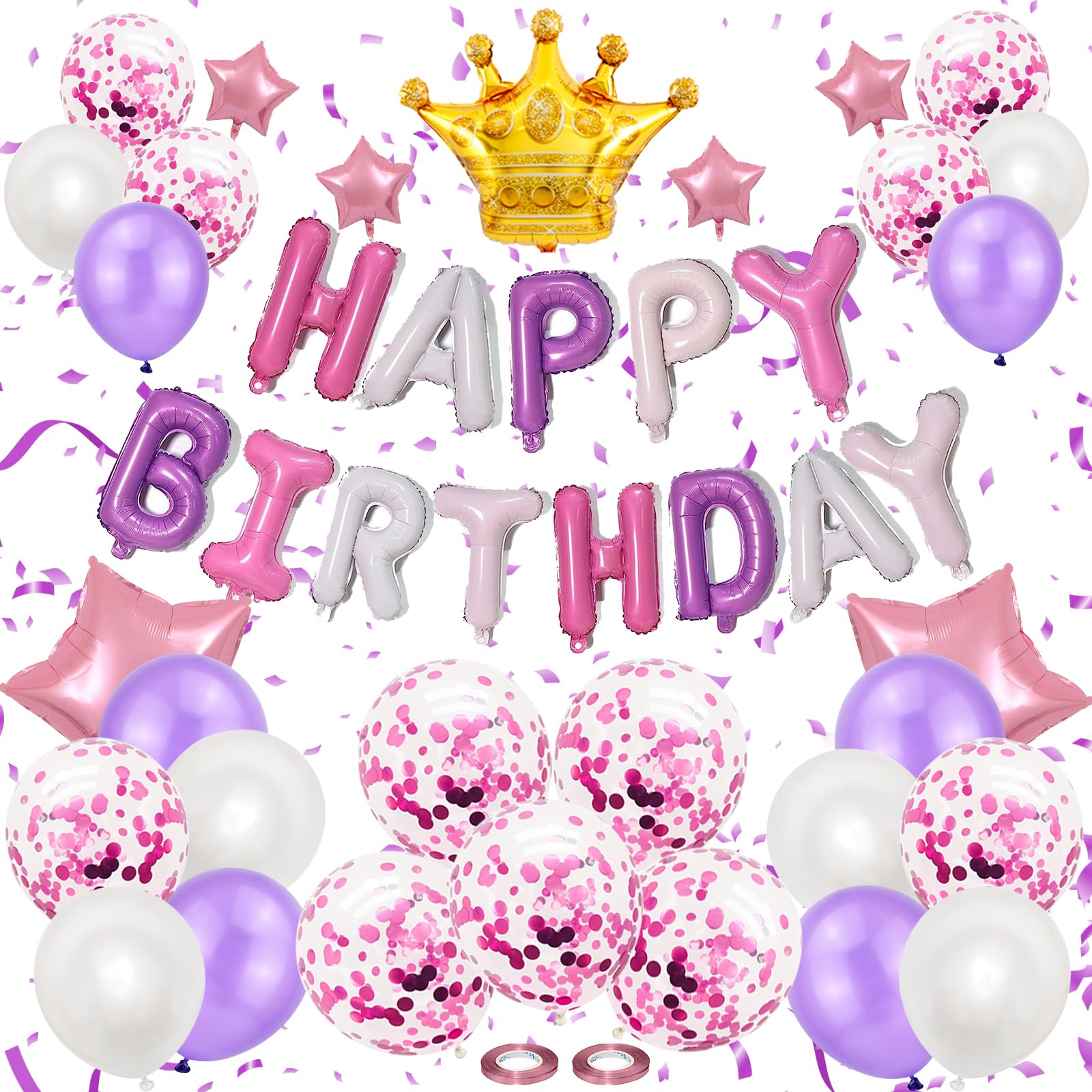 【送料無料】Lausatek バルーン 誕生日 風船セット バルーン バースデー HAPPY BIRTHDAY ガーランド 王冠マーク クラウン 星風船 飾り付け 装飾 パーティー サプライズ お祝い イベント 子ども 男の子 女の子 ピンク パープル