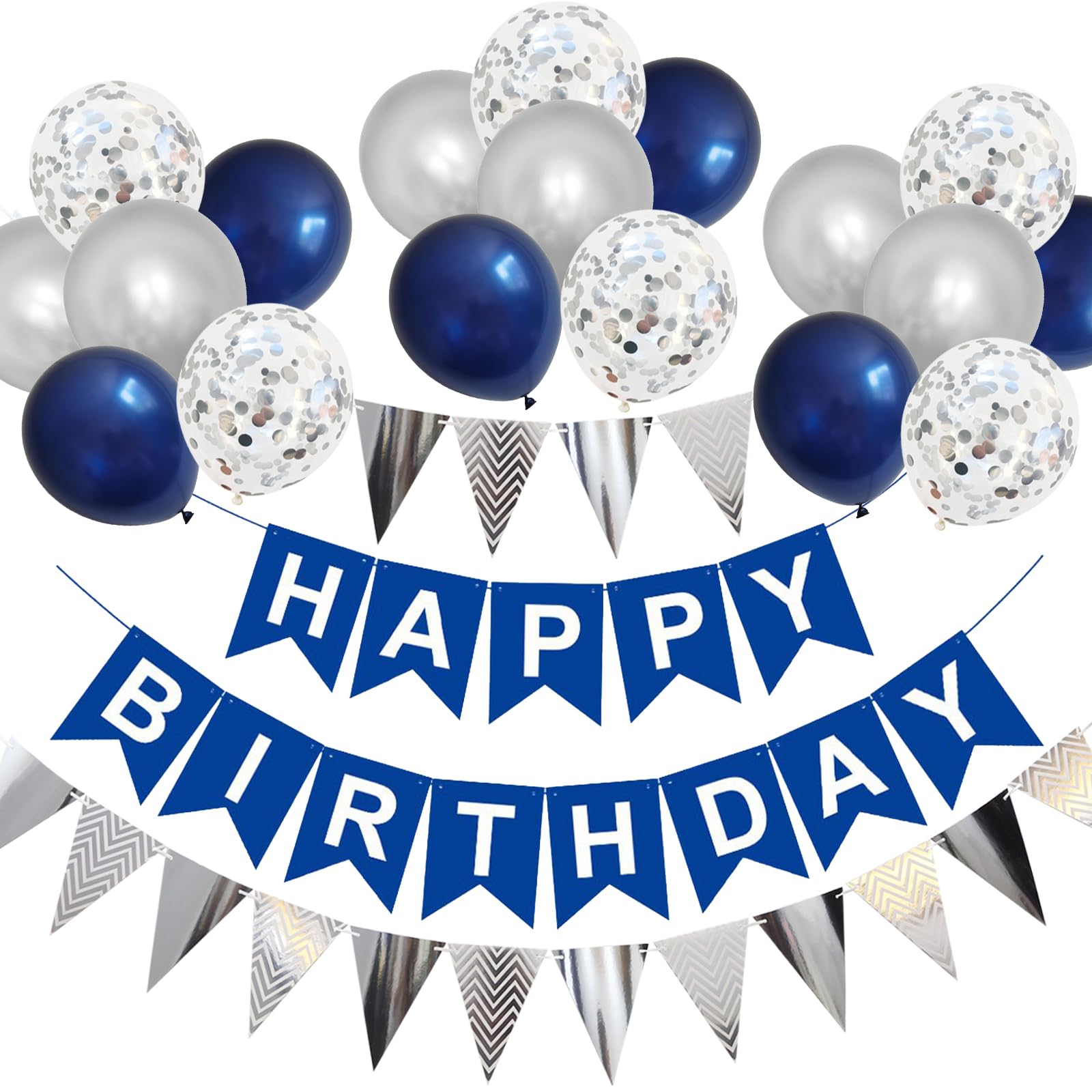 【送料無料】Lausatek バルーン 誕生日 風船セット HAPPY BIRTHDAY ガーランド フラッグ きらきら紙ふぶき入り 飾り 飾り付け 装飾 バースデー パーティー サプライズ お祝い イベント ナイトブルー シルバー