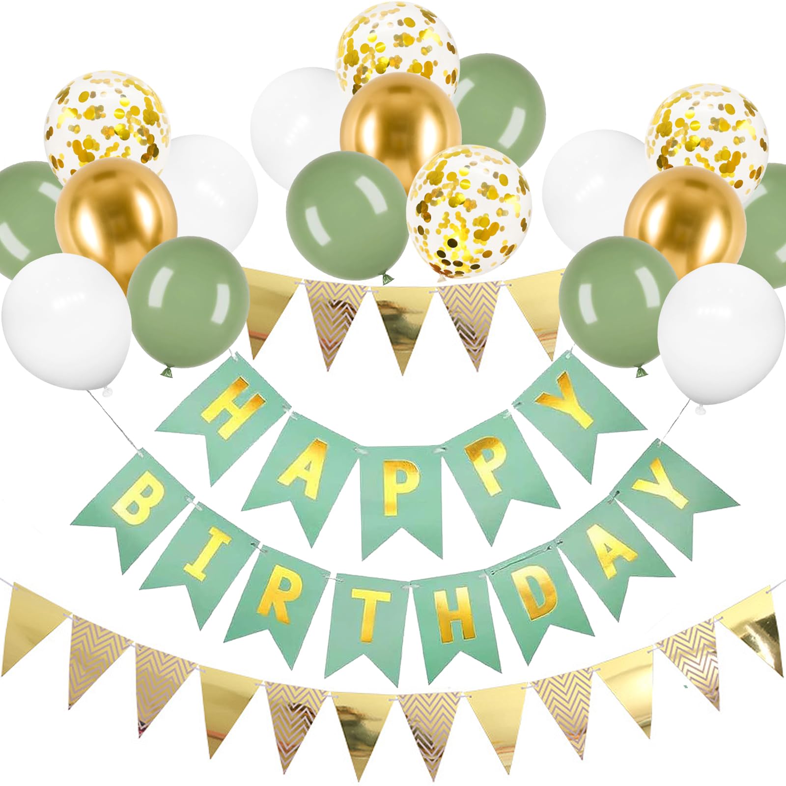 【送料無料】Lausatek バルーン 誕生日 風船セット HAPPY BIRTHDAY ガーランド フラッグ きらきら紙ふぶき入り 飾り 飾り付け 装飾 バースデー パーティー サプライズ お祝い イベント グリーン ゴールド