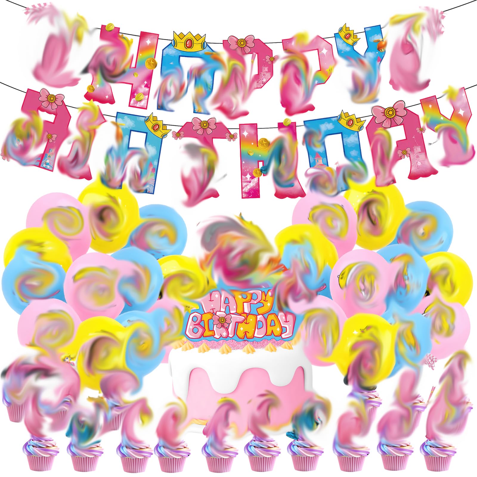 【送料無料】誕生日飾り 風船バルーン HAPPYBIRTHDAYガーランド ハロウィン 子供バースデーパーティー飾り付け キャラクターケーキトッパー マリオアルミバルーン [並行輸入品]