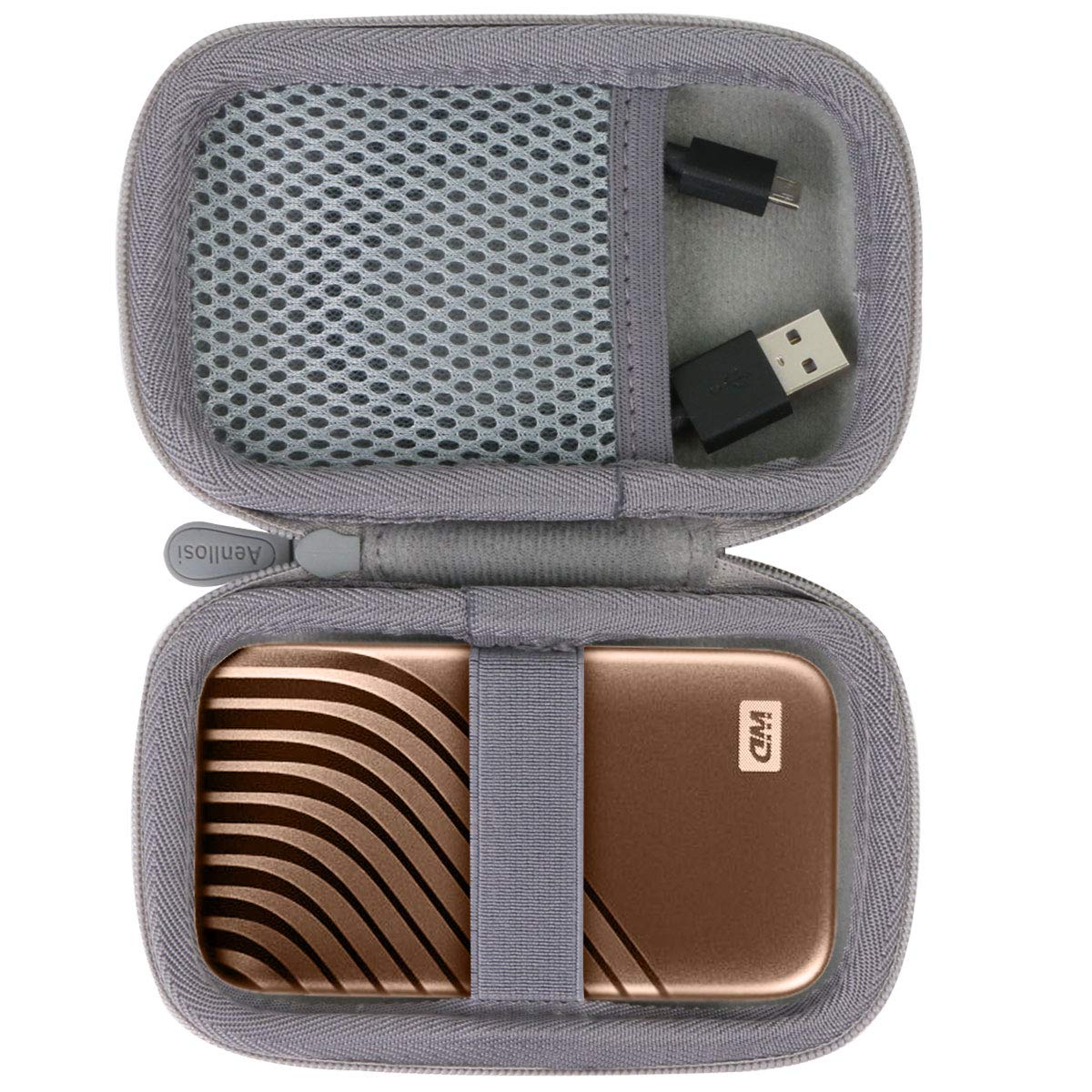 【送料無料】WD ポータブルSSD 1TB / 500GB My Passport 完全対応 専用保護収納ケース -Aenllosi (グレー)