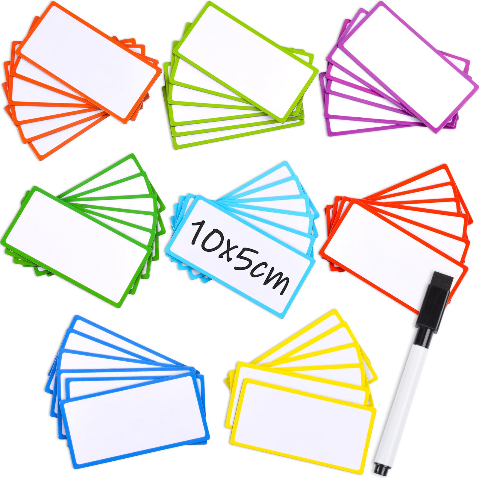 【送料無料】48枚入 マグネットシート 8色x6枚 厚さ1.5mm 強力マグネットネームプレートラベル 磁気ホ..