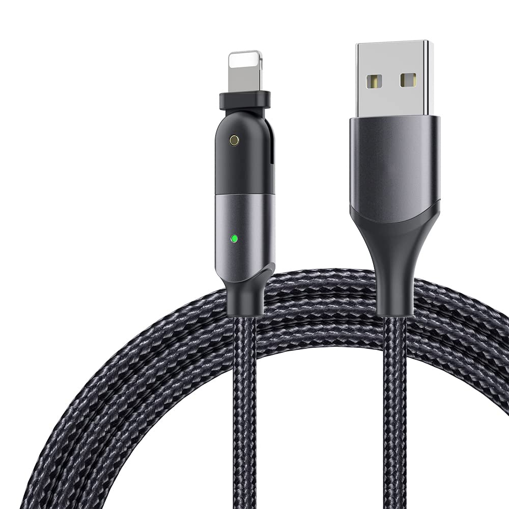 【送料無料】1.2m USB ケーブル180度回転 LEDライト付き 2.4A 急速充電 USB 2.0 高速データ転送 高耐久..