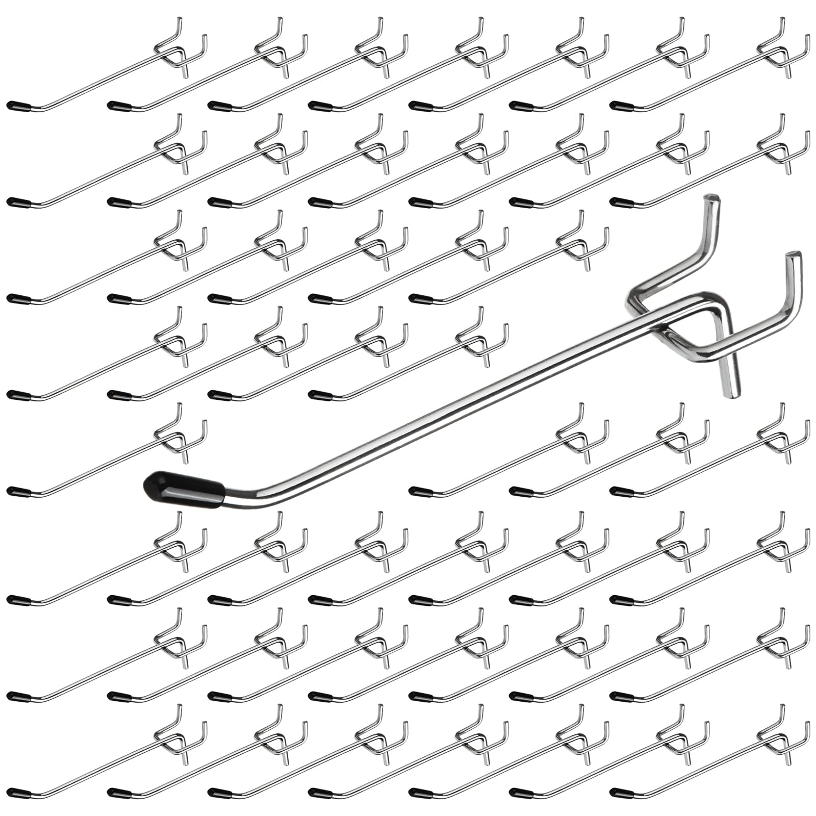 【送料無料】RILIHII 10cm 有孔ボード フック セット ゴム付き T型 厚さ 5.5mm ボード 対応 穴 ピッチ 25mm 穴径 5mm 専用 固定 止め 金具 パンチングボード 穴あき ボード ペグボード マットシルバー (50本 セット)