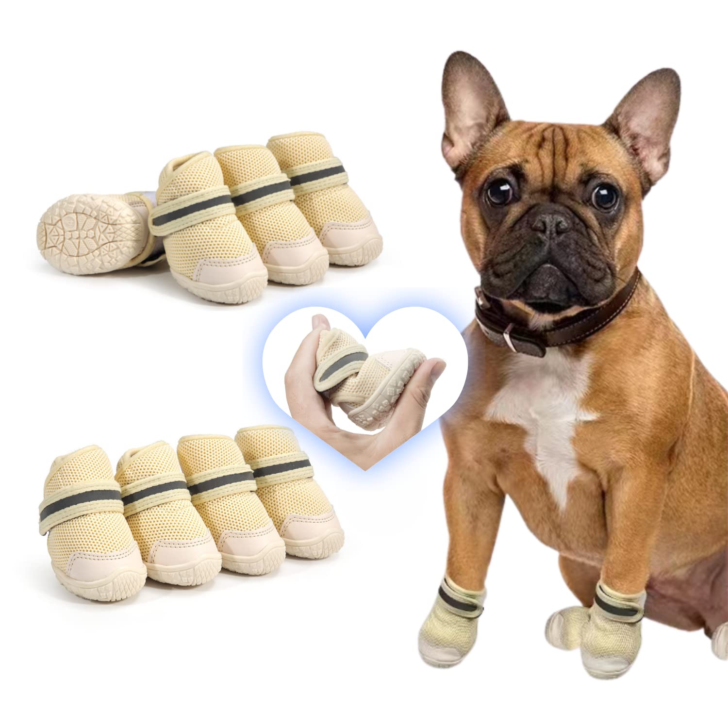 【送料無料】LIKOKLIN 犬靴 犬用メッシュシューズ ドッグブーツ ドッグくつ 小型犬 反射テープ付き 滑り止め 肉球保護 脱げにくい 散歩 通気性 犬用靴 犬くつ 犬のくつ 小型犬 中型犬 4個入り/2個入り サイズがやや小さい (1#)