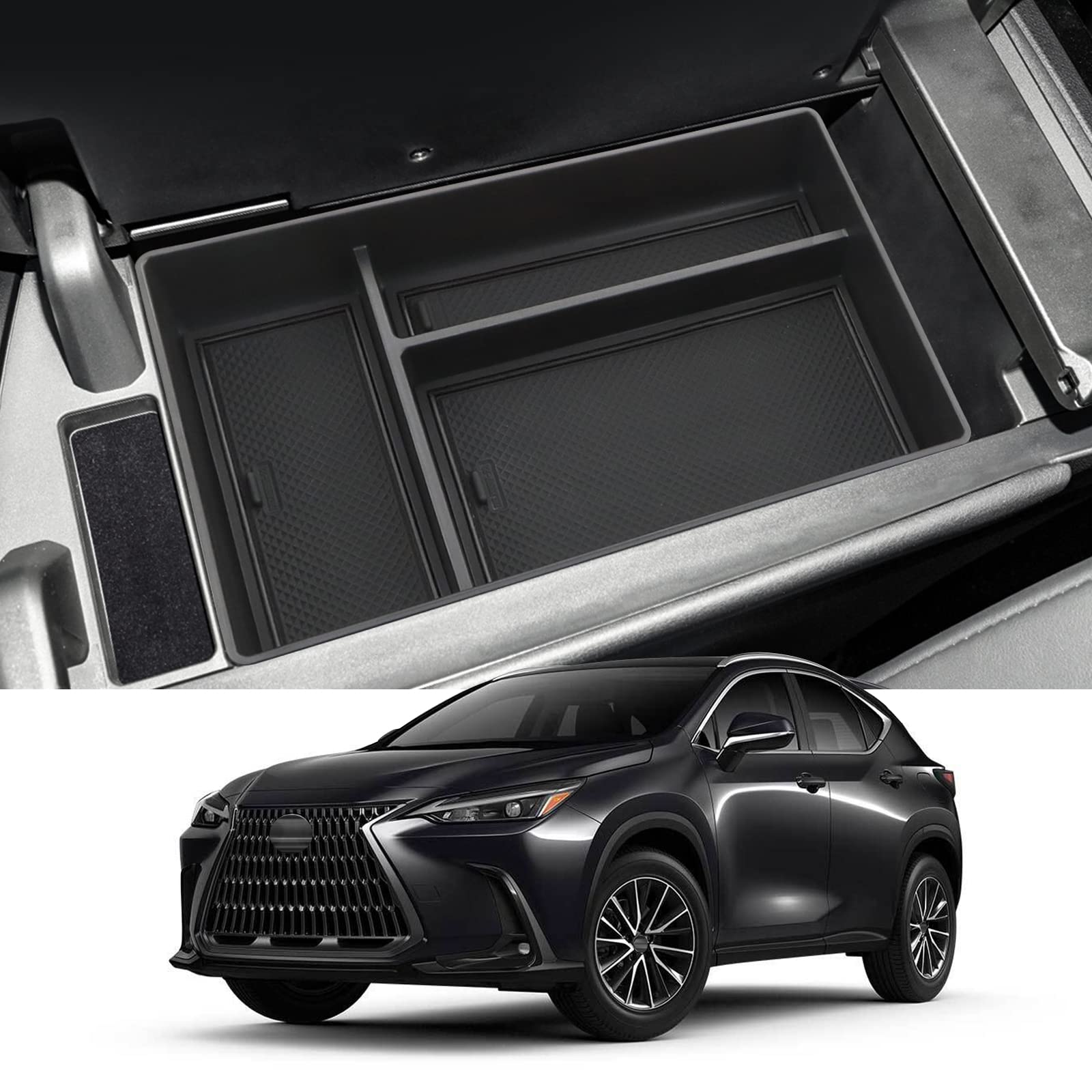 【送料無料】Coleya 新型 レクサス nx 2代目 専用 コンソールボックス コンソールトレイ センター収納ボックス ラバーマット付き 滑り止め 小物入れトレイ 収納便利 カー アクセサリー（ブラック）