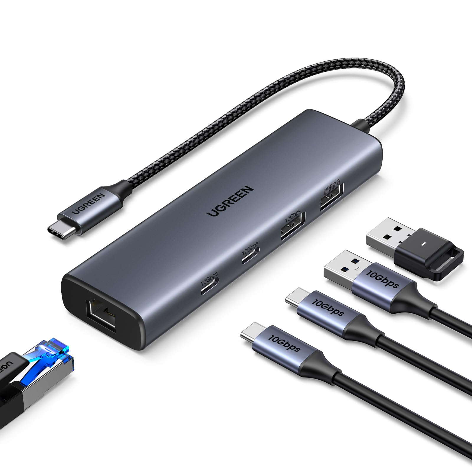 【送料無料】UGREEN USB C 有線LANアダプター 6-in-1 LAN ハブ LANポート付き USB-C to RJ45 ギガビットイーサネット 10Gbps 超高速転送 Type C*2+USB A*2 拡張 Surface/XPS/Mac OS/Windows/Linux などに対応 LAN ネットワークアダプター