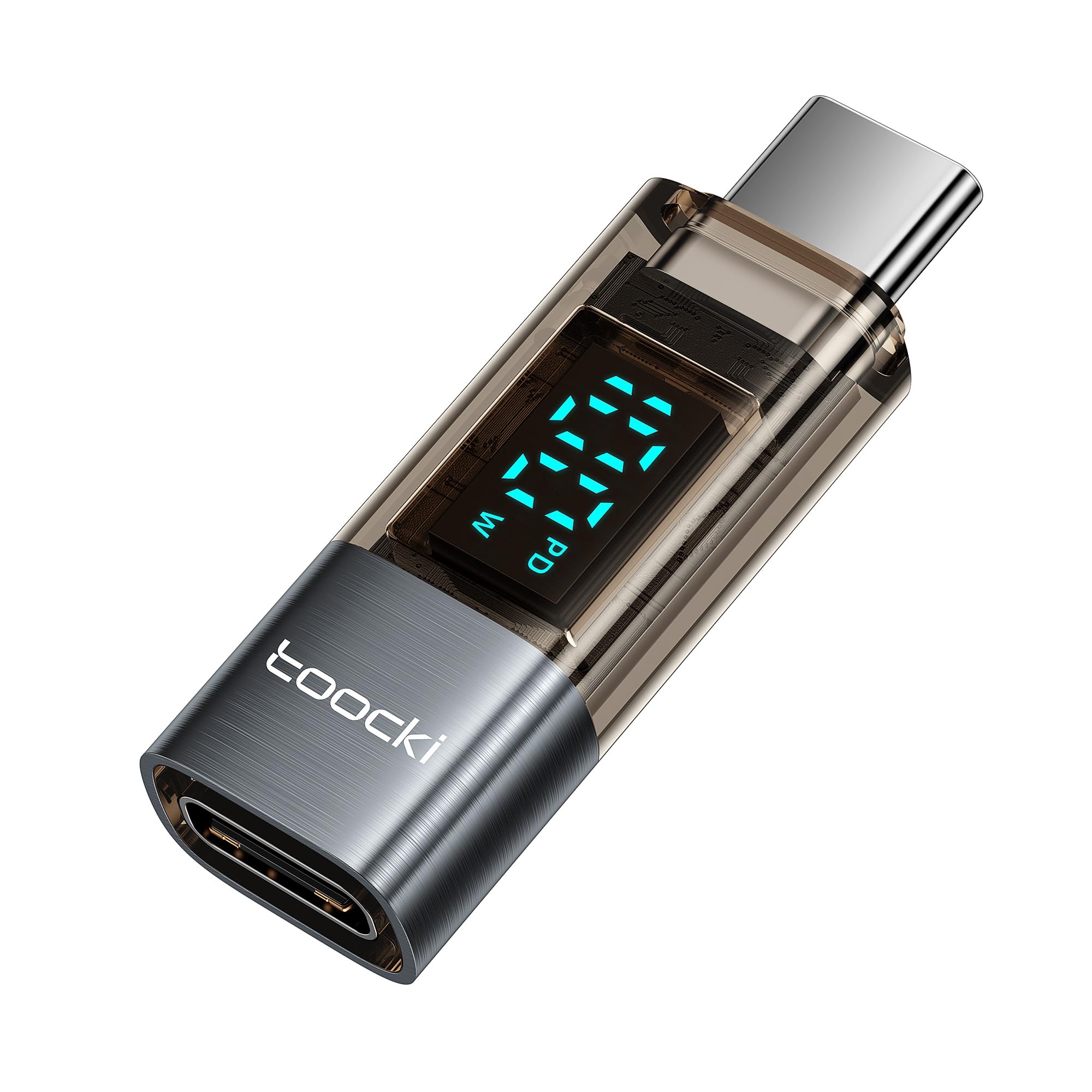 【送料無料】toocki USB-C to USB-C LEDディスプレイ付き 変換アダプタ 1個 PD 100W急速充電 シルバー タイプCケーブル 電力表示...