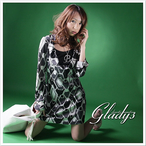 Gladys☆ジオメトリック☆フェイクインナールーズネックワンピース(ks-GL1072)