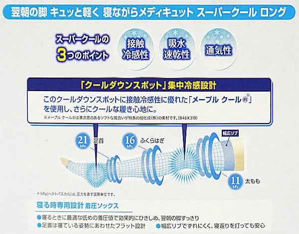 【送料無料】寝ながらメディキュット スーパークール ロング 2個パック Lサイズ アイスブルー ドクターショール Medi Qtto Dr.Scholl 接触冷感性 日本製