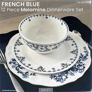 【送料無料】FRENCH BLUE メラミン ディナーウェア 12枚セット 食器セット プレート ボウル 皿 12ピース フレンチブルー BAUM コストコ