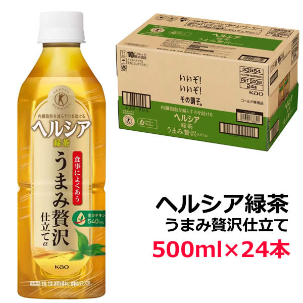 【送料無料】花王 ヘルシア緑茶 うまみ贅沢仕立てα 500ml×24本 大容量 特定保健用食品 特保 トクホ お茶 飲料 ペットボトル Kao ※賞味期限2024年6月16日