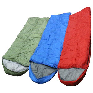 封筒型 寝袋 ワイドサイズ 1人用 緑/青/赤 フード付き 無地 シュラフ シングル
