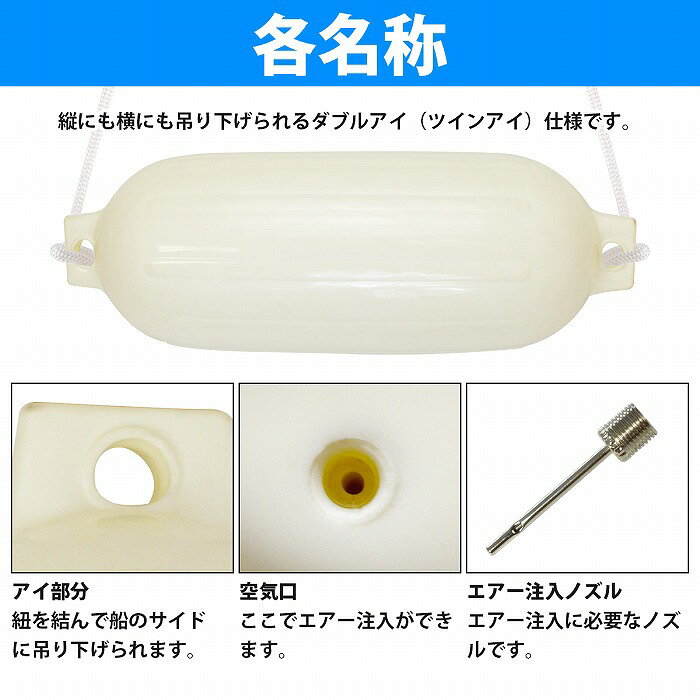 【5個セット】ボートフェンダー 580mm×190mm フロート エアーフェンダー マリン 船...