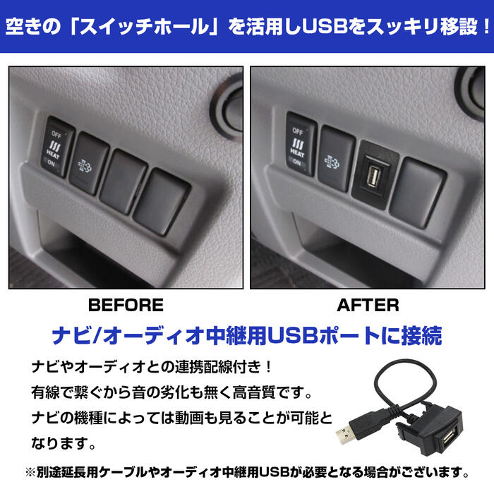 トヨタAタイプ IQ DBA-#GJ10 H20.11〜 USB接続通信パネル USB1ポート 埋め込み 増設USBケーブル 2.1A 12V