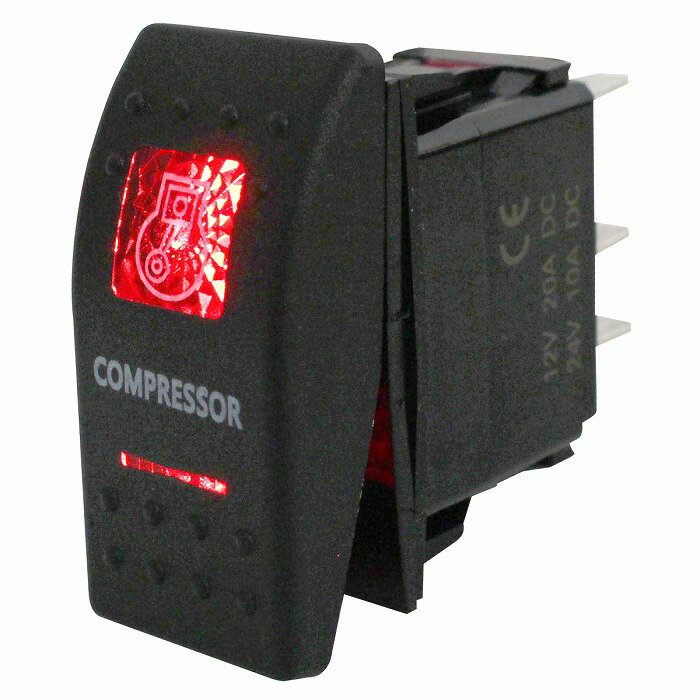 エアー コンプレッサー スイッチ LED/レッド 5ピン 12V/20A 24v/10A ロッカースイッチ デフロック エア..