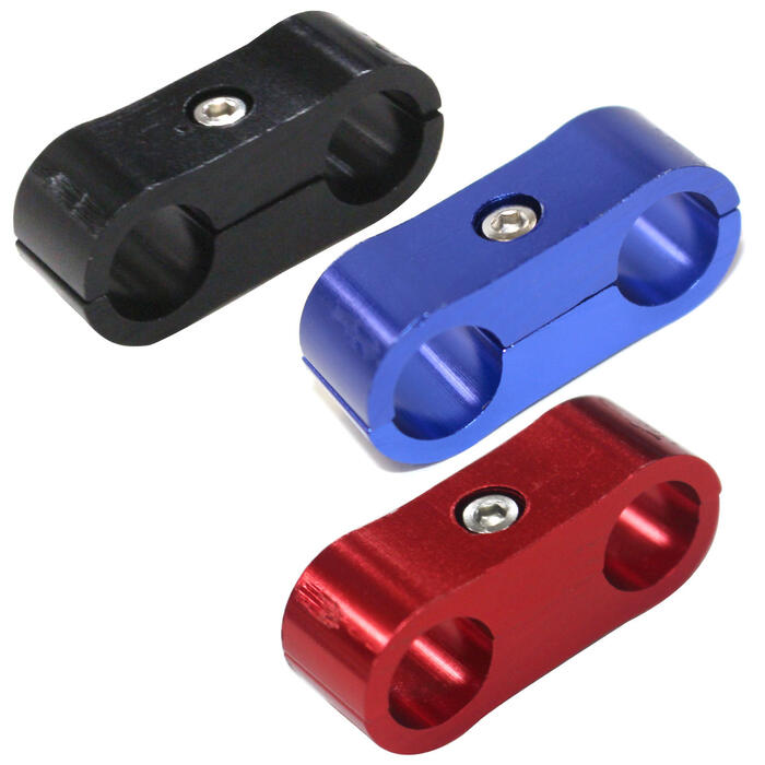 『3個set AN4 青 赤 黒』アルミ製 ホースセパレーター オイル ブレーキ フューエル 燃料 メッシュ ホース ホースクランプ ブルー/レッド/ブラック