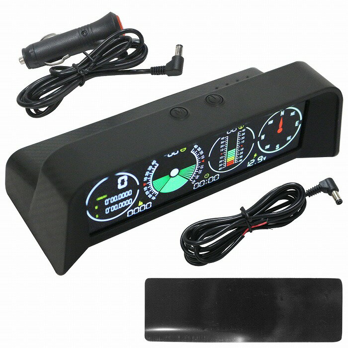 デジタル クリノメーター 傾斜計 前後 左右 スピード 方位 時刻 電圧 コンパス 汎用 12v 24v 対応 林道 ジムニー 4駆