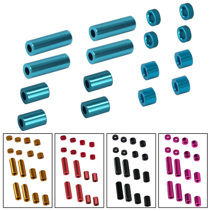 ミニ四駆用 アルミ 合金 スペーサー 4種 16個 セット (12mm/6mm/3mm/1.5mm 各4個) 黒 青 金 桃 赤 パーツ タミヤ グレードアップ