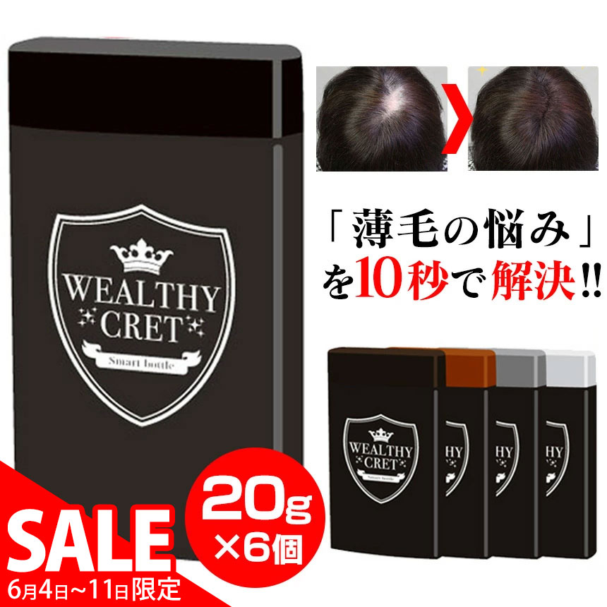 スーパーSALE価格 6/11/1:59迄☆ 日本製 薄毛隠し 薄毛 ハゲ隠し はげ隠し ウェルシークレット 6個セット 薄毛かくし 粉 増えみせ ぞうもう ふんわり ボリュームアップ ふりかけ 部分かつら ウェルシー 白髪 白髪隠し つむじ 分け目 生え際 植物性繊維 毛髪 メール便