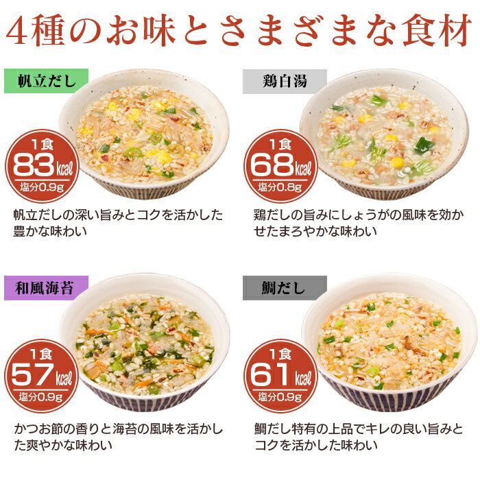 Dr.かまたのおいしい寒天雑炊24食セット 【4種の味×3食×2箱】 科学調味料不使用 ローカロリー雑炊 雑炊 ダイエット 即席ぞうすい 雑炊　フリーズドライ 置き換えダイエット 寒天本舗 鎌田實先生監修 ドクターかまた 食物繊維豊富 化学調味料無添加 食塩0.9g以下