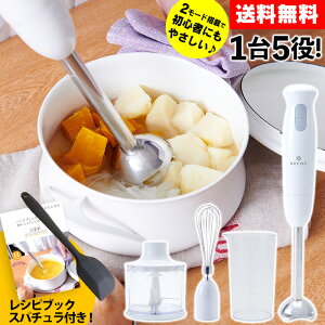 【あす楽】コンパクト ハンドブレンダー DECOS【レシピ本＋ヘラ付】ブレンダー 離乳食 氷 砕ける 軽量 ハンディブレンダー ハンドミキサー チョッパー カップ ホイッパー 調理器具 ミキサー 使い方 レシピブック付き アタッチメント 時短 ラッピング無料