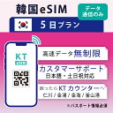 【韓国eSIM5日間 データ無制限 データ通信のみ可能】 韓国 KT eSIM SIM SIMカード プリペイドSIM 5日 データ 通信 無制限 メールで受取..